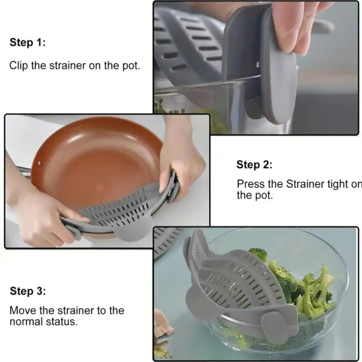 FlexorShop Silicone Pot Strainer: Adjustable Clip On Strainer For Pots, Pans And Bowls